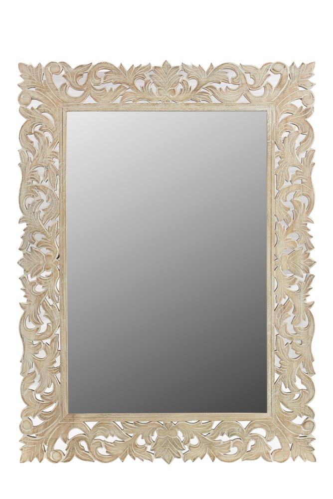 47" Antiqued White Solid Wood Carved Scrollwork Accent Mirror HomeRoots