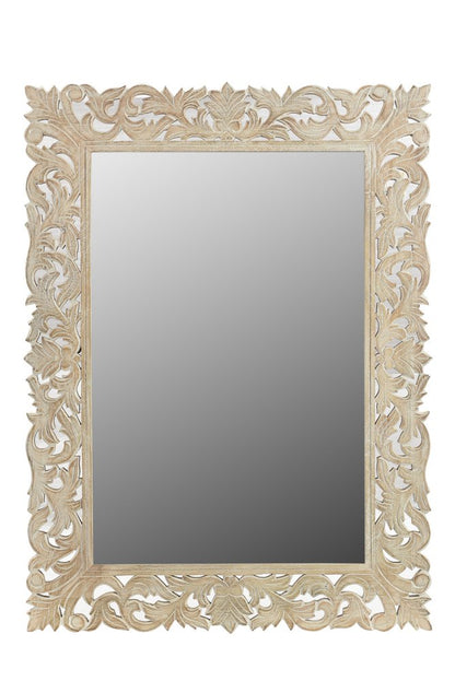 47" Antiqued White Solid Wood Carved Scrollwork Accent Mirror HomeRoots