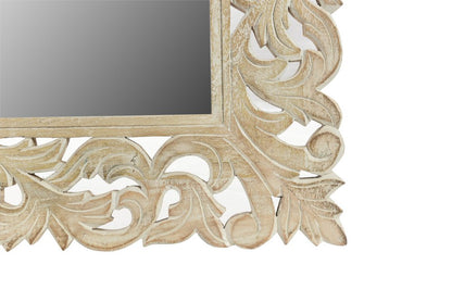 47" Antiqued White Solid Wood Carved Scrollwork Accent Mirror HomeRoots