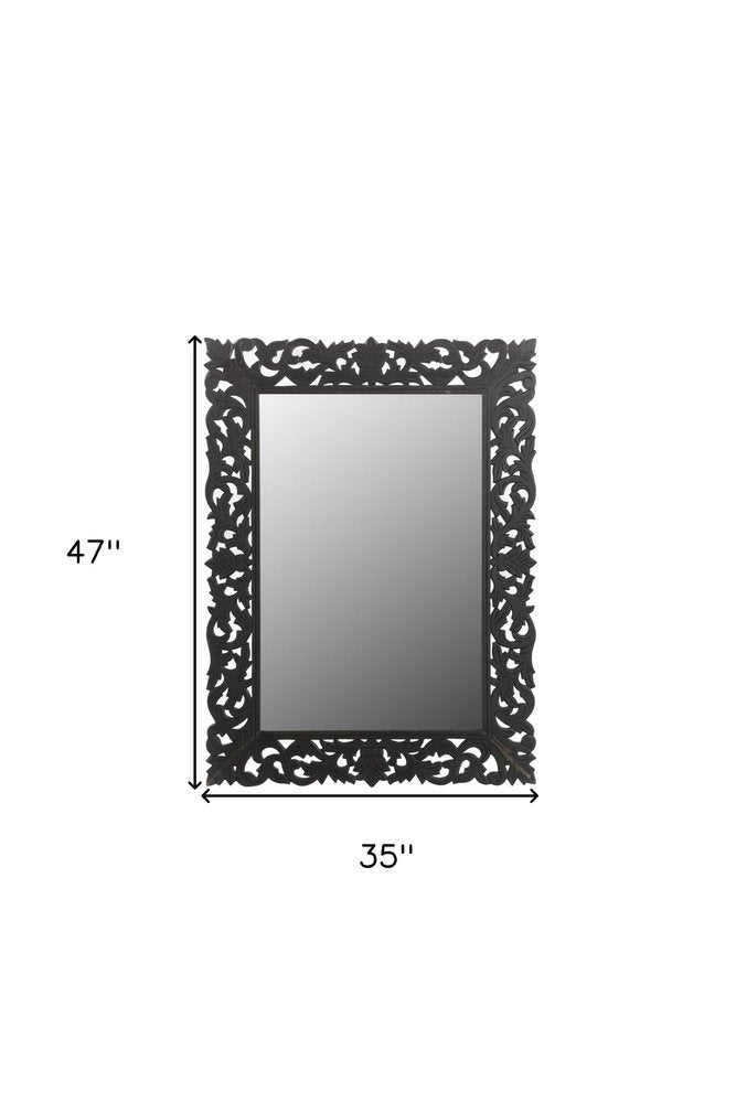 47" Black  Floral Carved Solid Wood Framed Accent Mirror HomeRoots