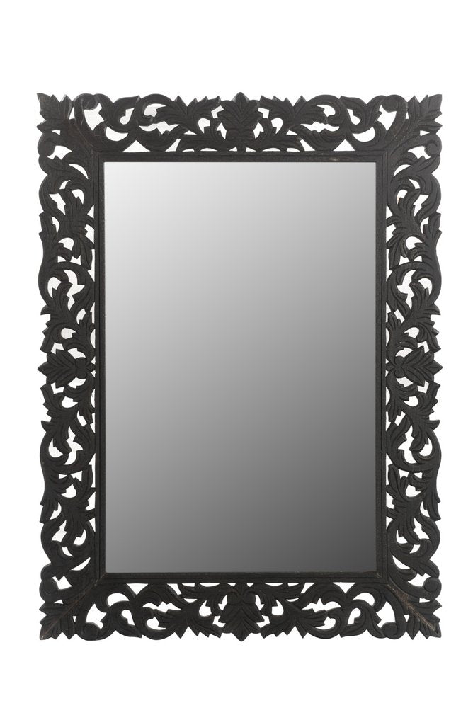 47" Black  Floral Carved Solid Wood Framed Accent Mirror HomeRoots