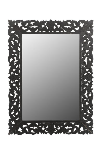 47" Black  Floral Carved Solid Wood Framed Accent Mirror HomeRoots