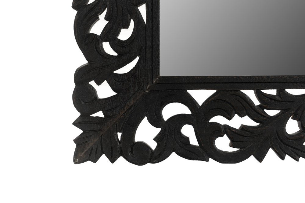 47" Black  Floral Carved Solid Wood Framed Accent Mirror HomeRoots