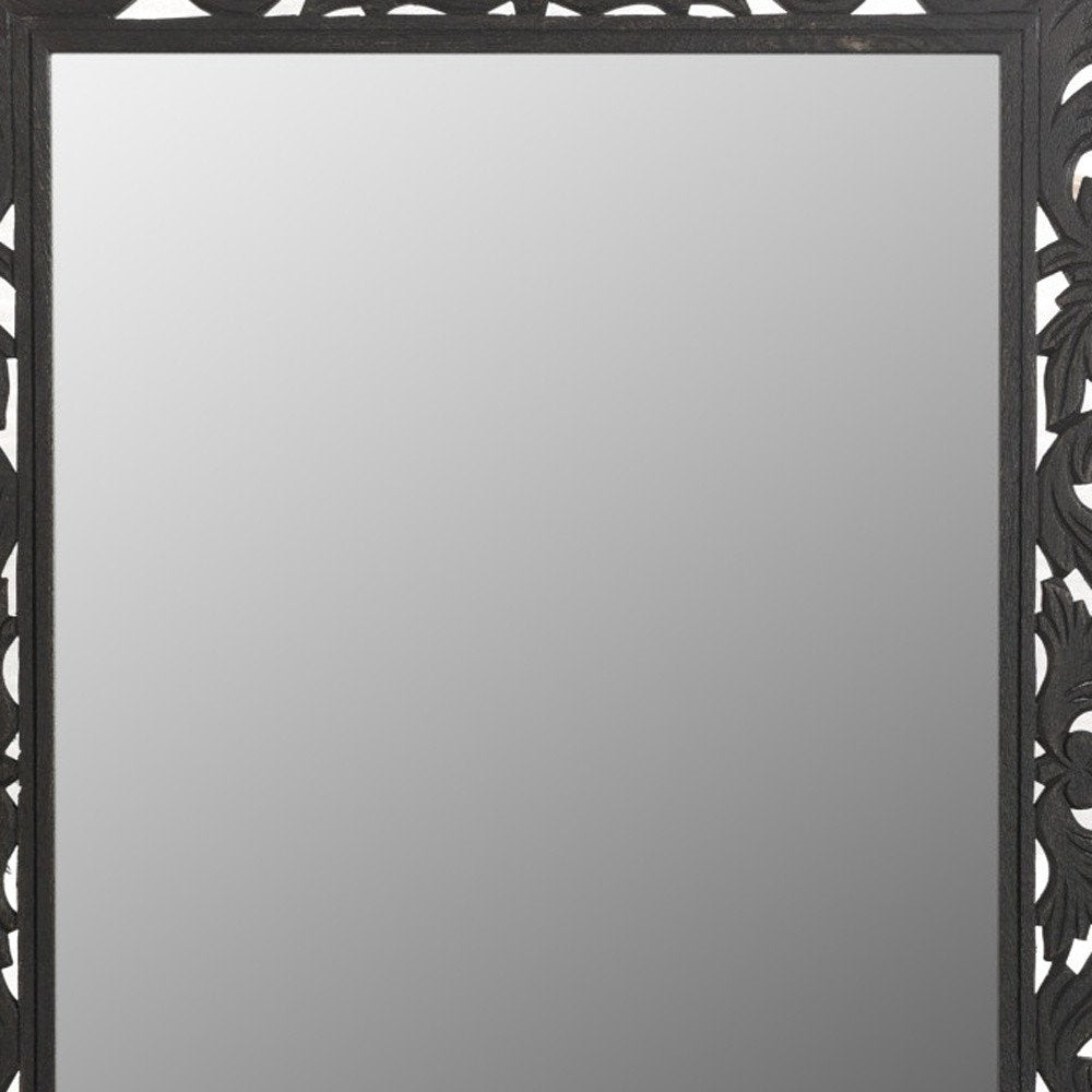 47" Black  Floral Carved Solid Wood Framed Accent Mirror HomeRoots