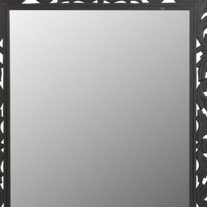 47" Black  Floral Carved Solid Wood Framed Accent Mirror HomeRoots