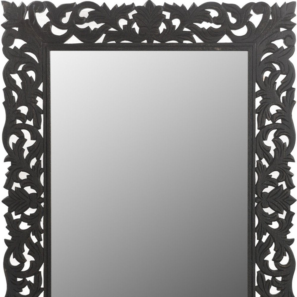 47" Black  Floral Carved Solid Wood Framed Accent Mirror HomeRoots