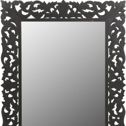 47" Black  Floral Carved Solid Wood Framed Accent Mirror HomeRoots