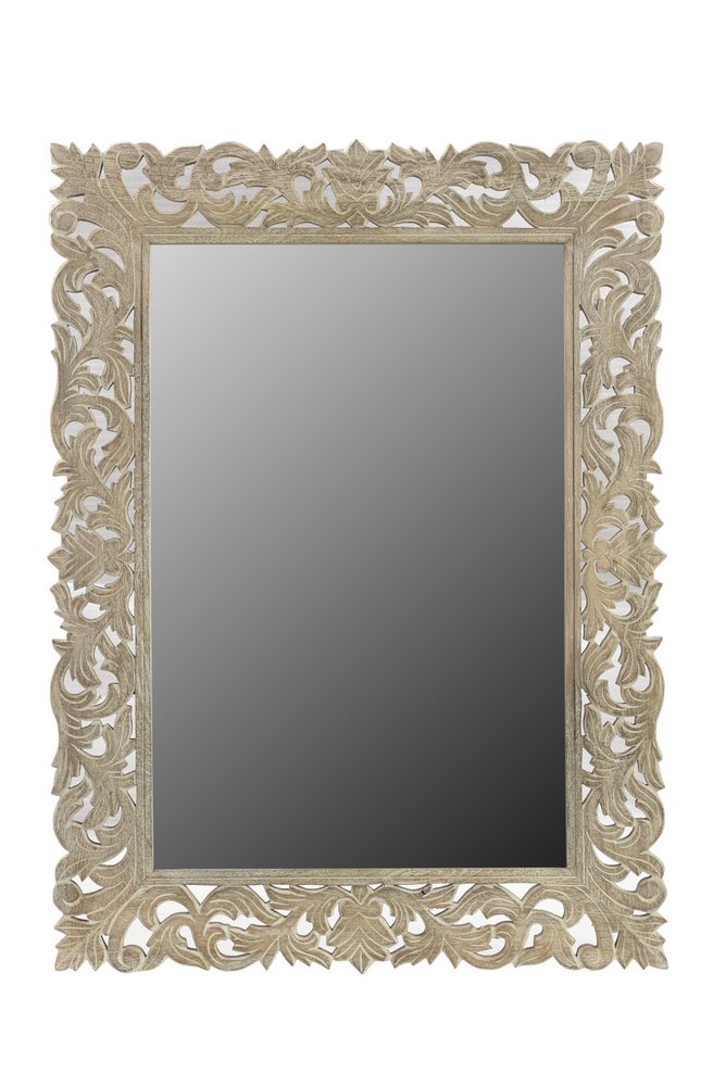 35" Gray Floral Carved Solid Wood Framed Accent Mirror HomeRoots