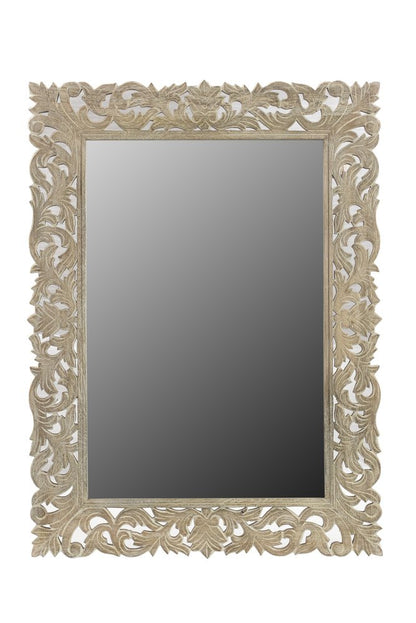 35" Gray Floral Carved Solid Wood Framed Accent Mirror HomeRoots
