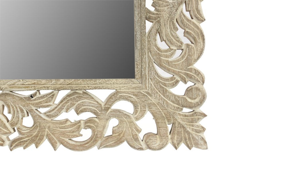 35" Gray Floral Carved Solid Wood Framed Accent Mirror HomeRoots