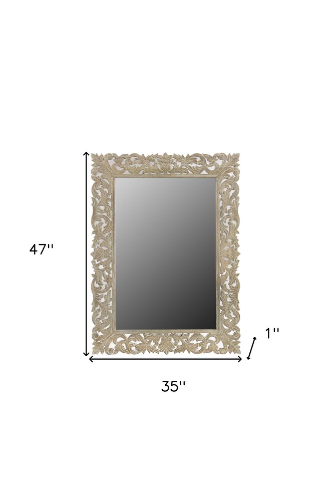 35" Gray Floral Carved Solid Wood Framed Accent Mirror — view 4