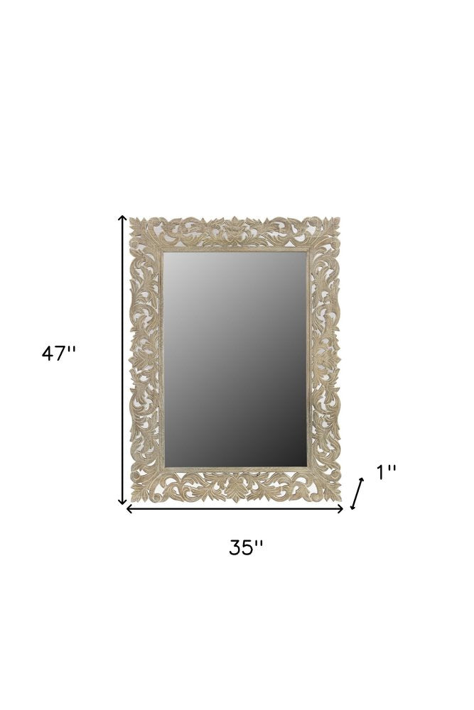 35" Gray Floral Carved Solid Wood Framed Accent Mirror HomeRoots