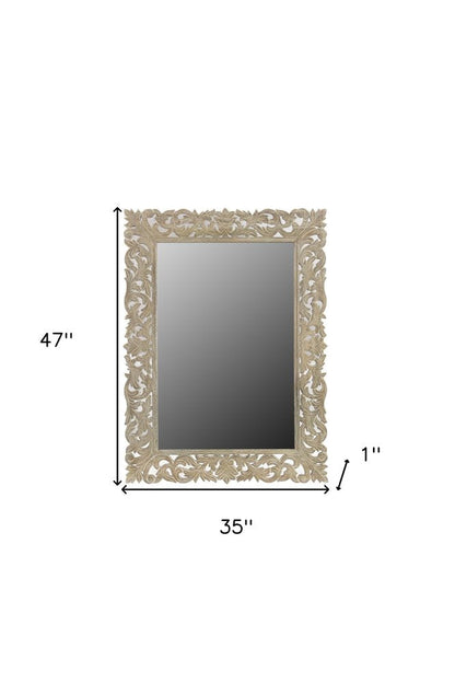 35" Gray Floral Carved Solid Wood Framed Accent Mirror HomeRoots