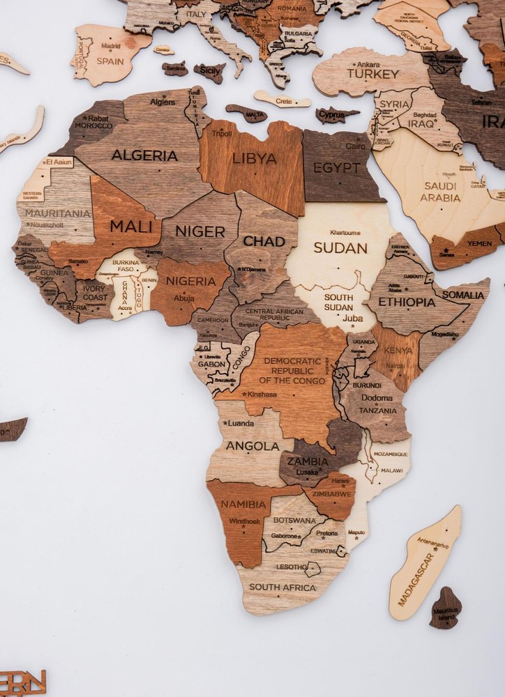 24" X 39" Brown and Beige Wood World Map Hanging Dimensional Sculpture — view 3