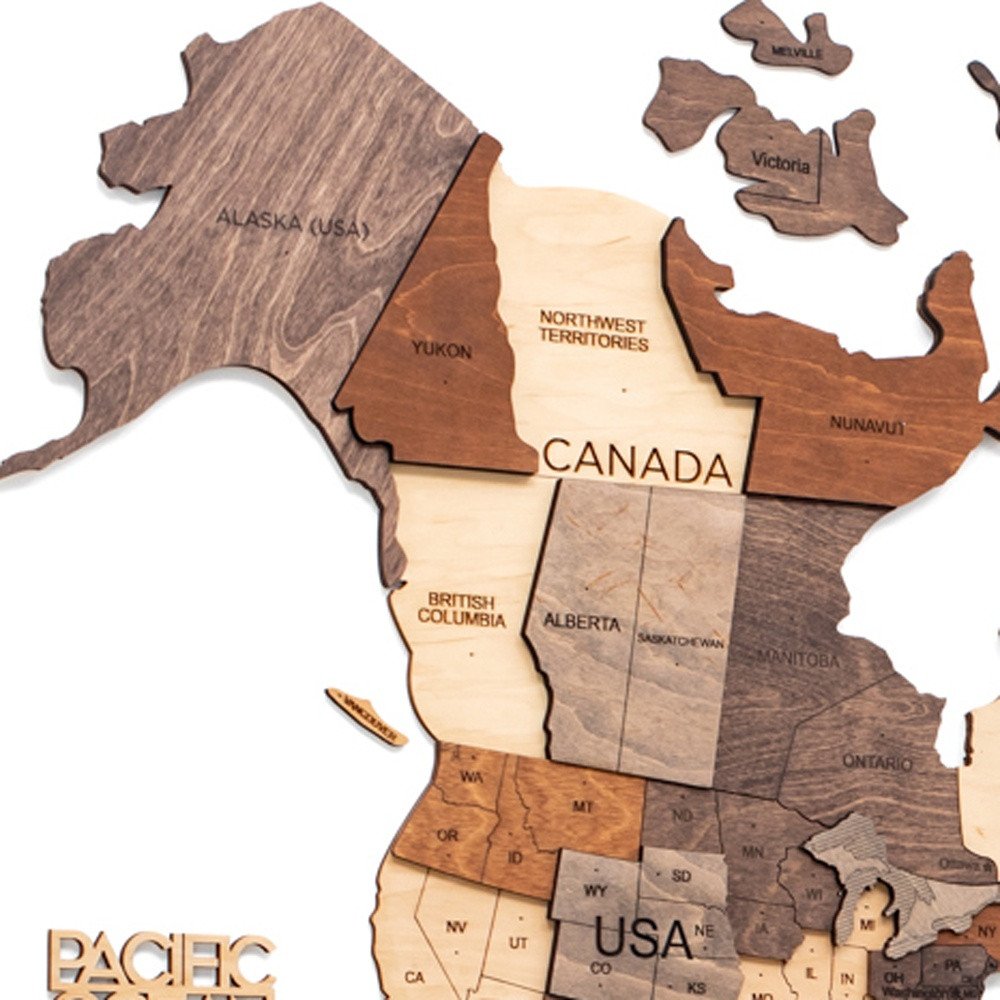 24" X 39" Brown and Beige Wood World Map Hanging Dimensional Sculpture — view 5