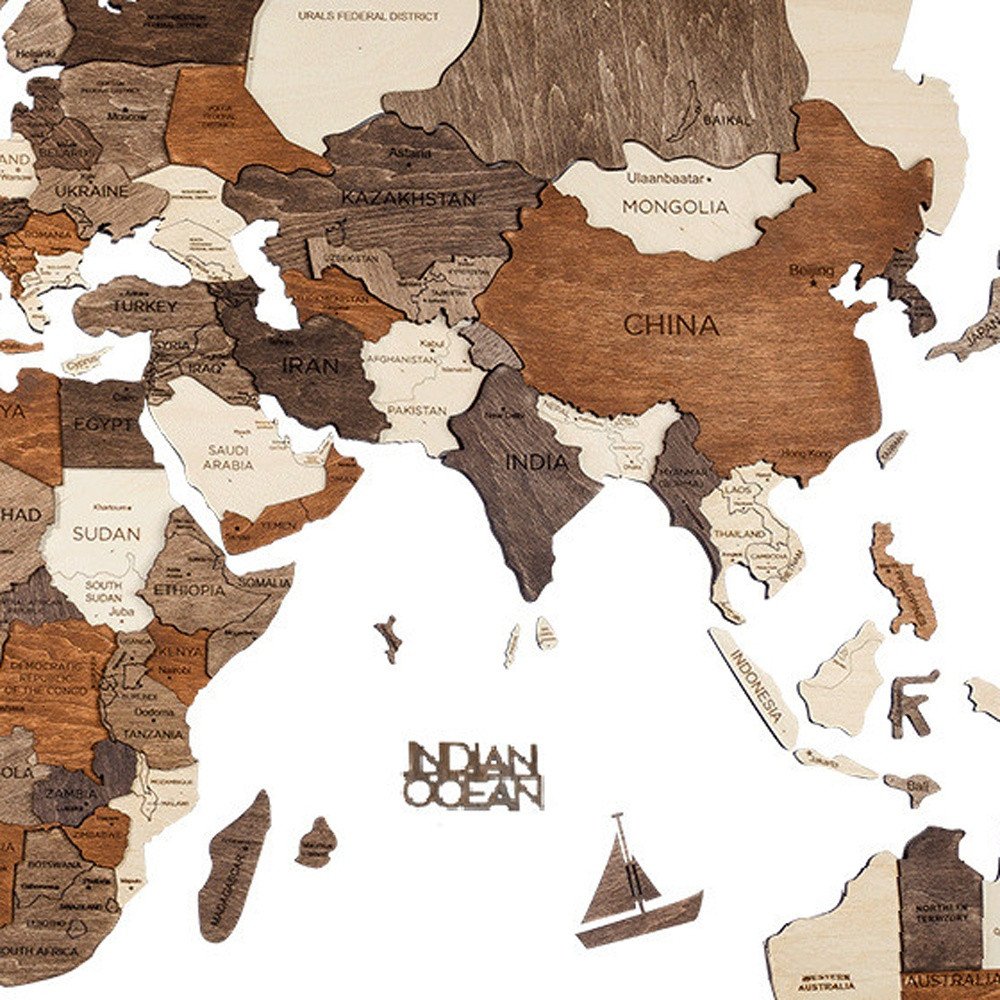 47" X 79" Brown and Beige Wood World Map Hanging Dimensional Sculpture — view 4