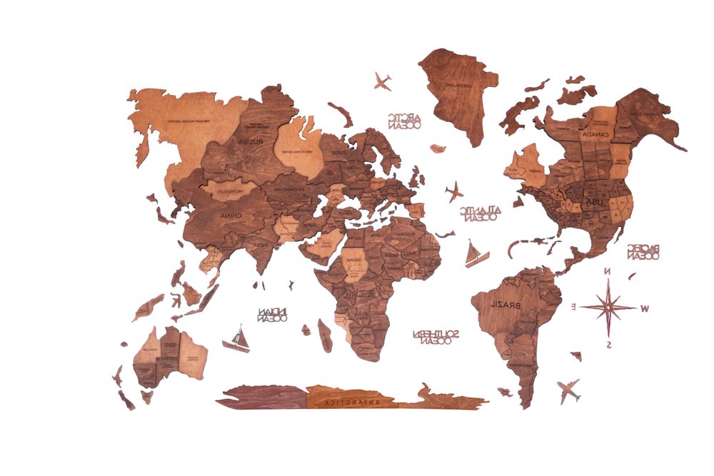 24" X 39" Brown and Tan Wood World Map Hanging Dimensional Sculpture — view 4