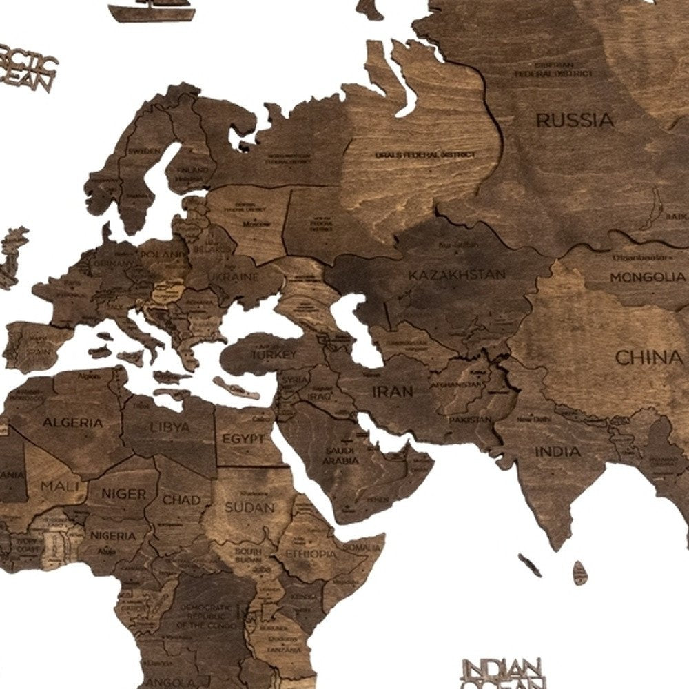 35" X 59" Dark Brown Wood World Map Hanging Dimensional Sculpture — view 5