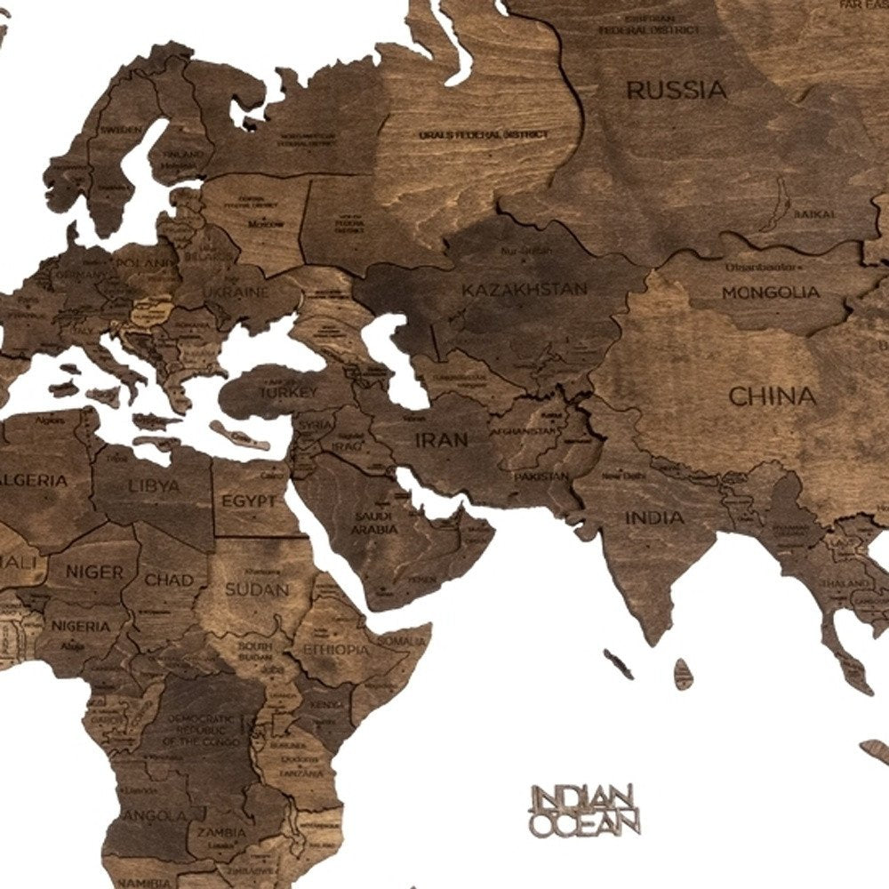 47" X 79" Dark Brown World Map Hanging Dimensional Sculpture — view 3