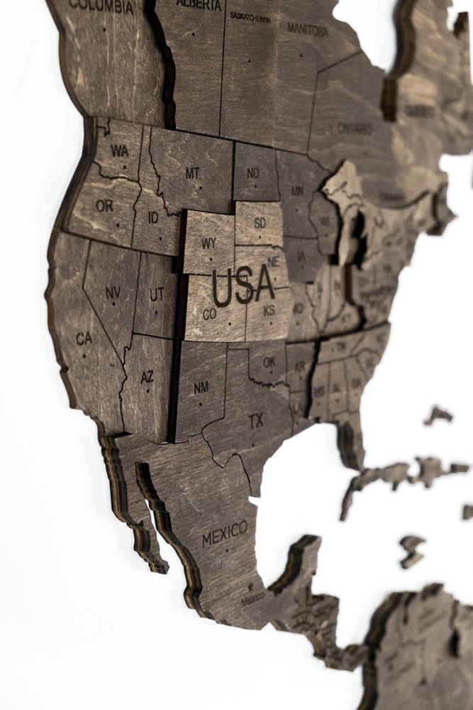 47" X 79" Dark Brown World Map Hanging Dimensional Sculpture — view 2