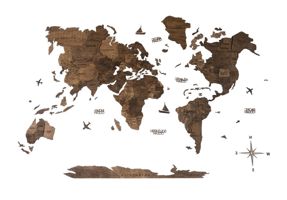 47" X 79" Dark Brown World Map Hanging Dimensional Sculpture — view 4