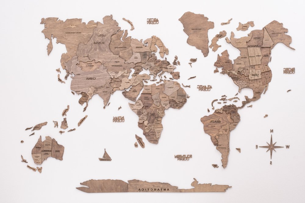 24" X 39" Brown World Map Hanging Dimensional Sculpture — view 2