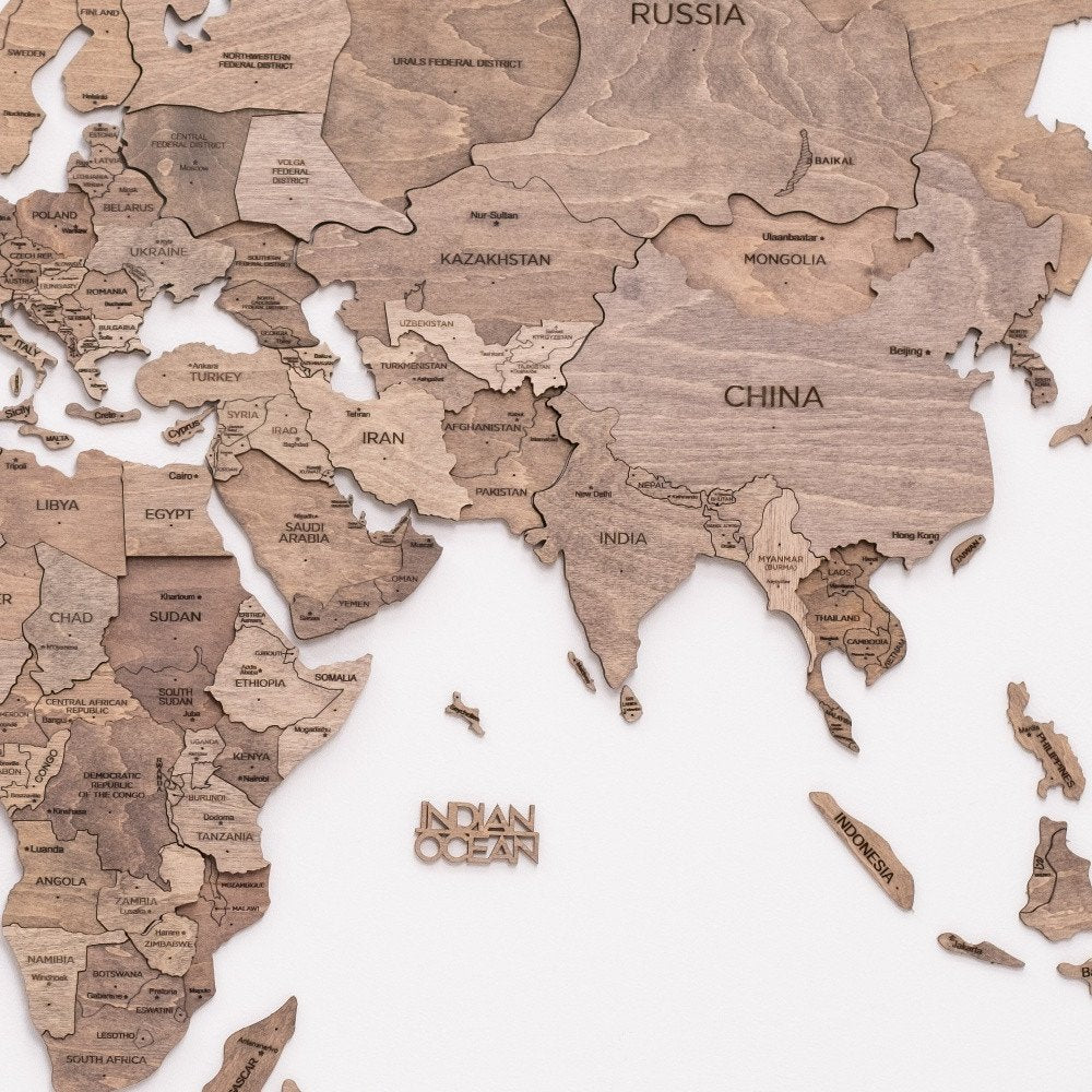 24" X 39" Brown World Map Hanging Dimensional Sculpture — view 3