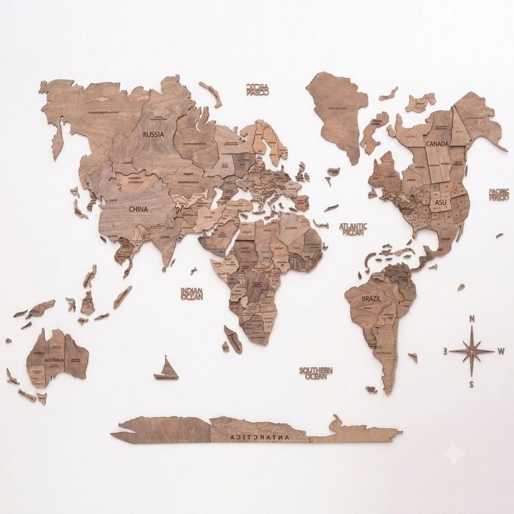 24" X 39" Brown World Map Hanging Dimensional Sculpture — view 4
