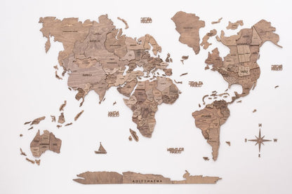 47" X 79" Brown World Map Hanging Dimensional Sculpture