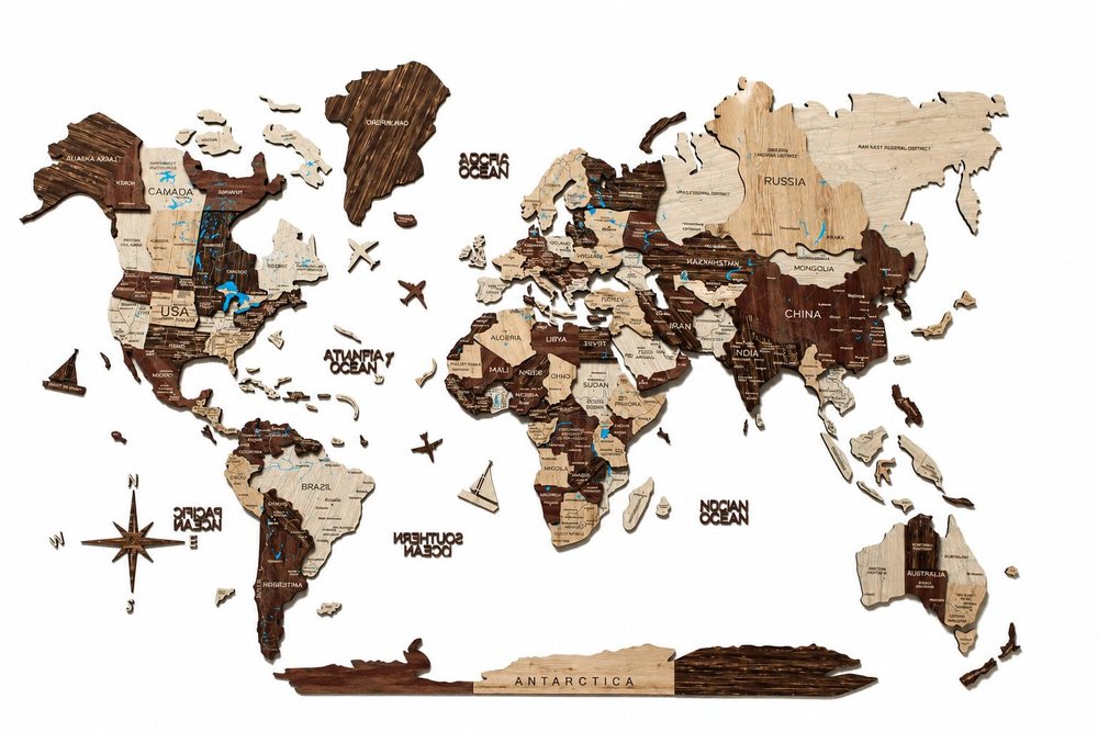 35" X 59" Beige And Brown World Map Hanging Dimensional Sculpture — view 3