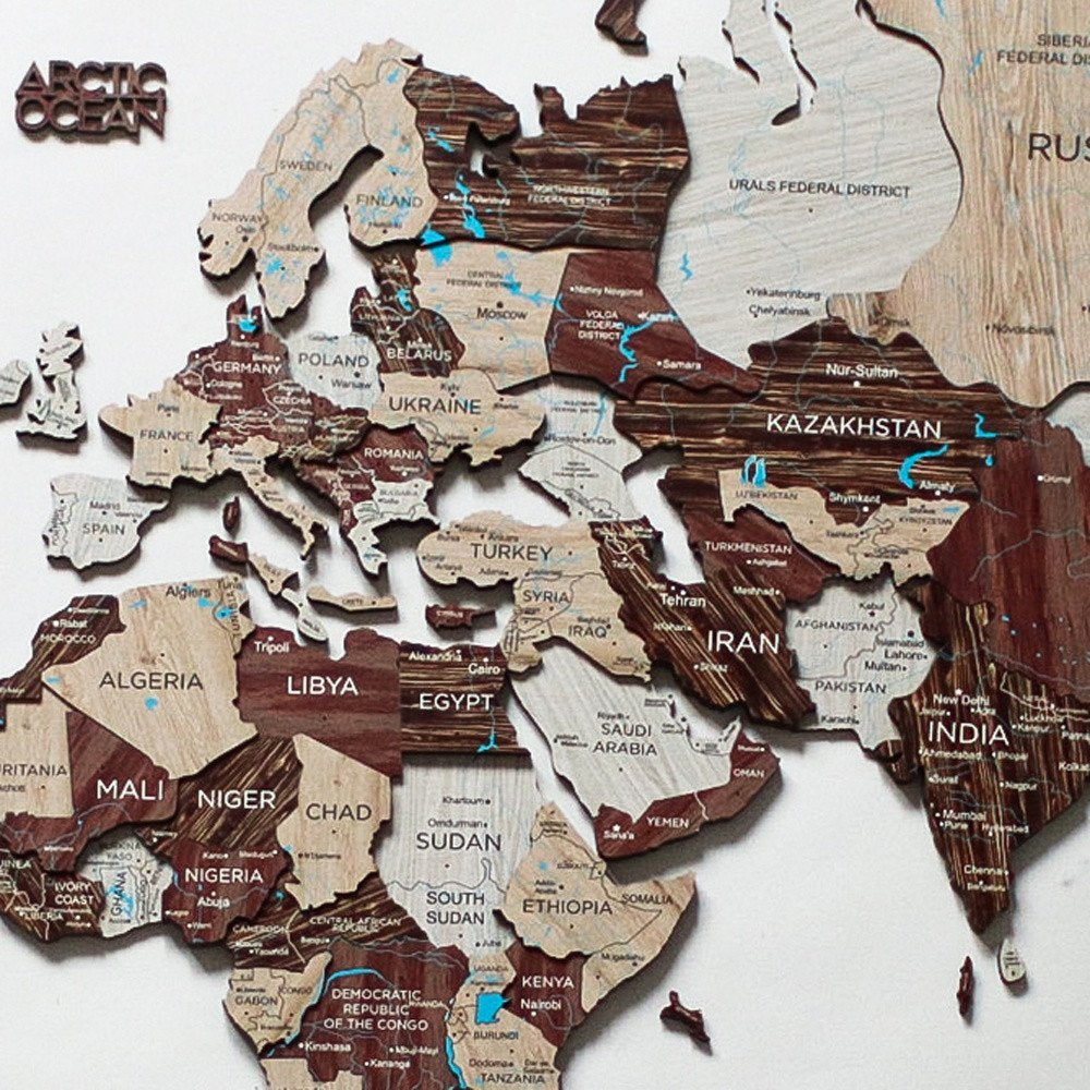 35" X 59" Beige And Brown World Map Hanging Dimensional Sculpture — view 2
