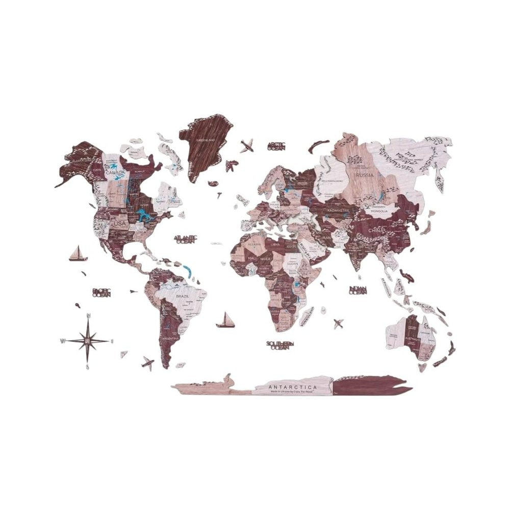 47" X 79" Brown And Beige World Map Hanging Dimensional Sculpture