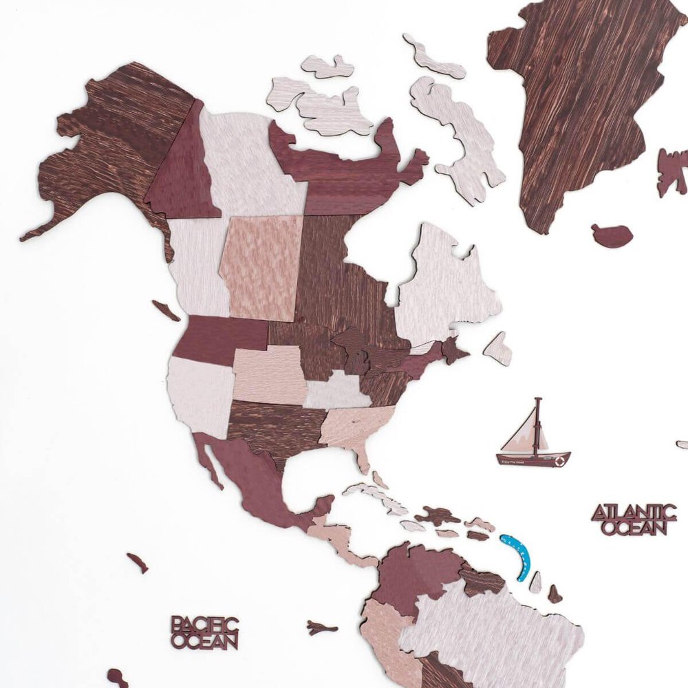 47" X 79" Brown And Beige World Map Hanging Dimensional Sculpture