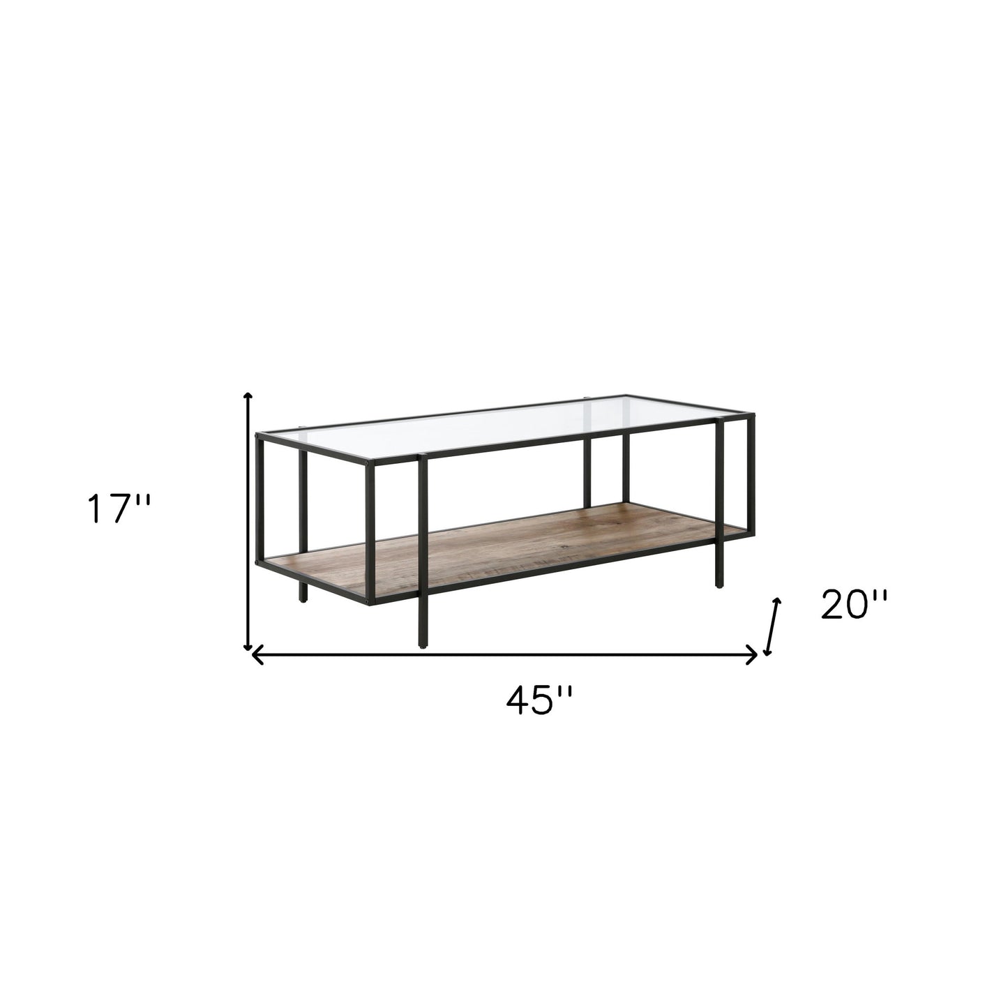 45" Gray And Black Glass And Steel Coffee Table With Shelf