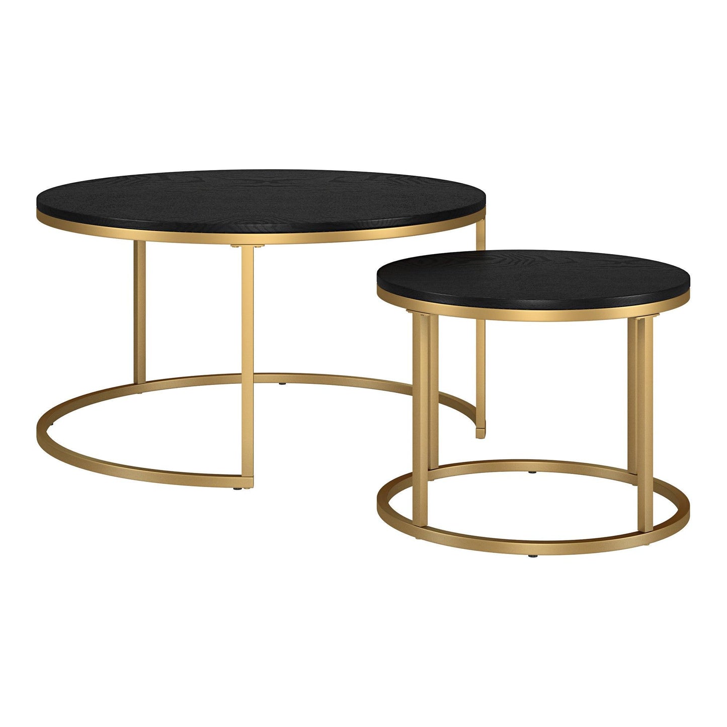 Set of Two 35" Black And Gold Steel Round Nested Coffee Tables - FurniFindUSA