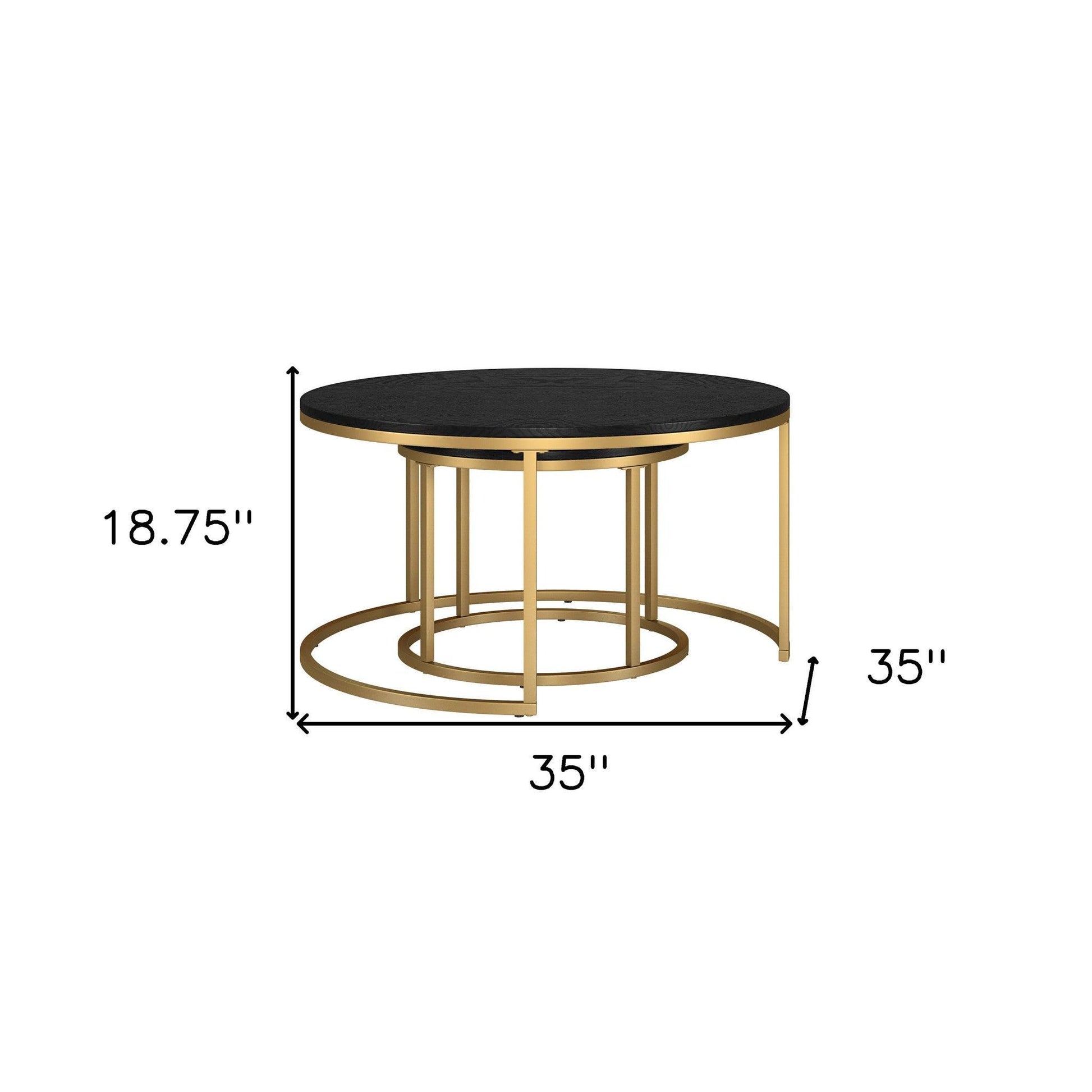 Set of Two 35" Black And Gold Steel Round Nested Coffee Tables - FurniFindUSA