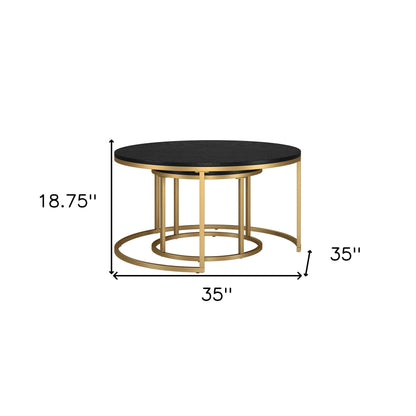 Set of Two 35" Black And Gold Steel Round Nested Coffee Tables - FurniFindUSA