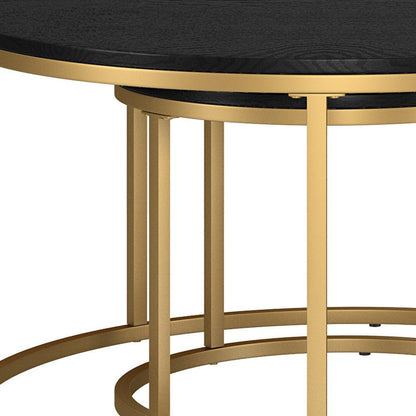 Set of Two 35" Black And Gold Steel Round Nested Coffee Tables - FurniFindUSA