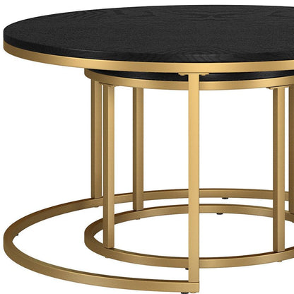 Set of Two 35" Black And Gold Steel Round Nested Coffee Tables - FurniFindUSA