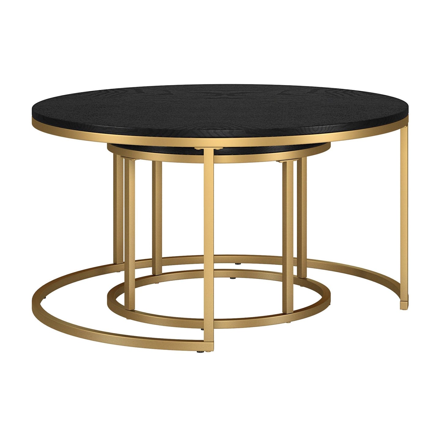 Set of Two 35" Black And Gold Steel Round Nested Coffee Tables - FurniFindUSA