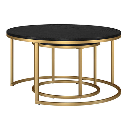 Set of Two 35" Black And Gold Steel Round Nested Coffee Tables - FurniFindUSA