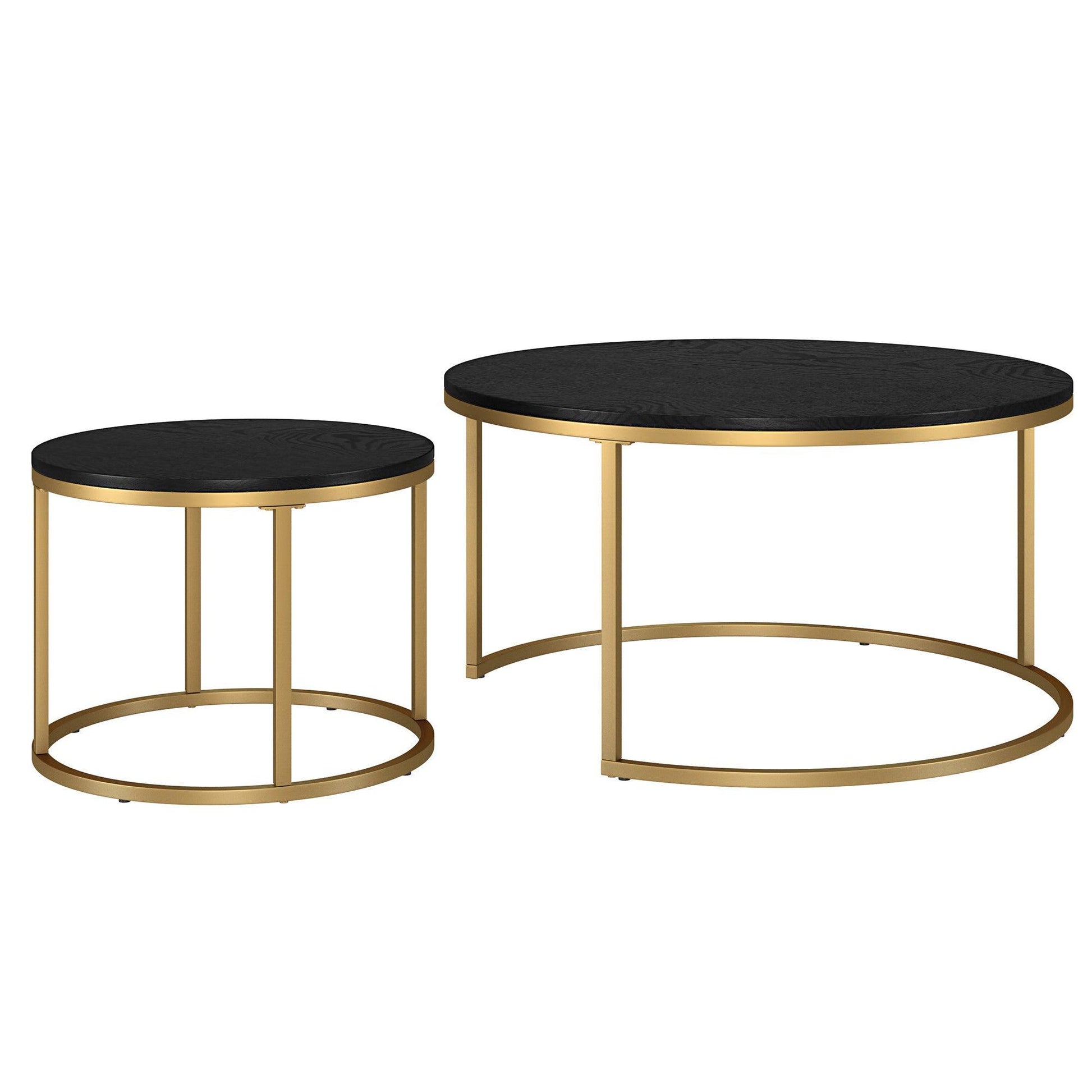 Set of Two 35" Black And Gold Steel Round Nested Coffee Tables - FurniFindUSA