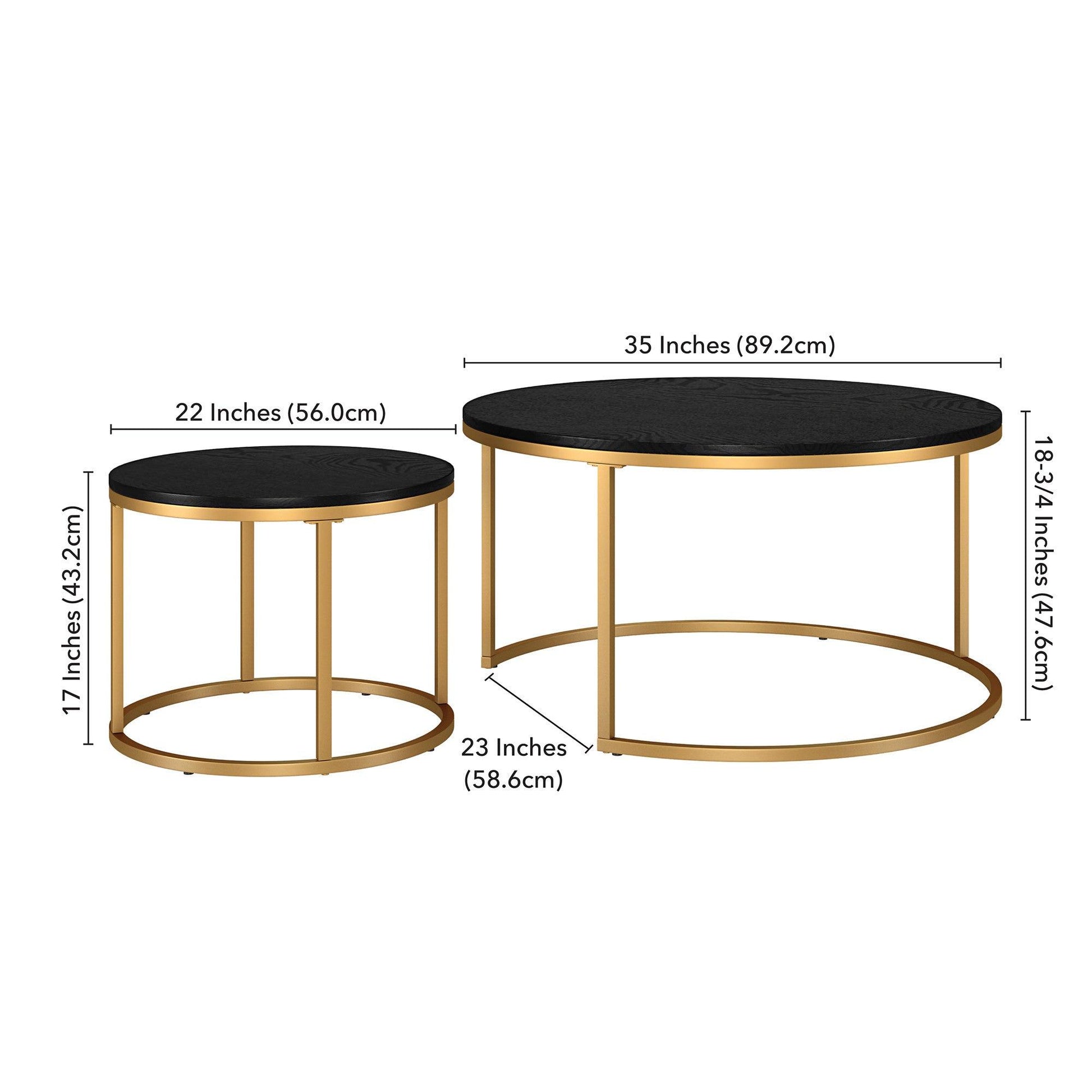 Set of Two 35" Black And Gold Steel Round Nested Coffee Tables - FurniFindUSA