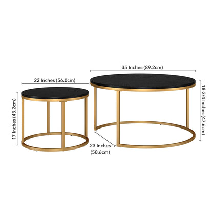 Set of Two 35" Black And Gold Steel Round Nested Coffee Tables - FurniFindUSA