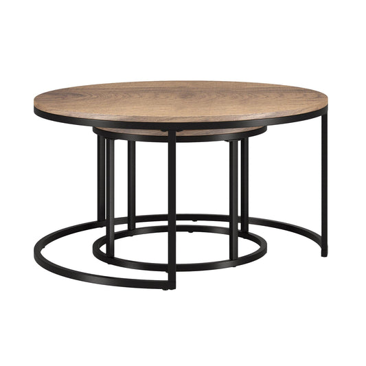 Set of Two 35" Brown And Black Steel Round Nested Coffee Tables - FurniFindUSA