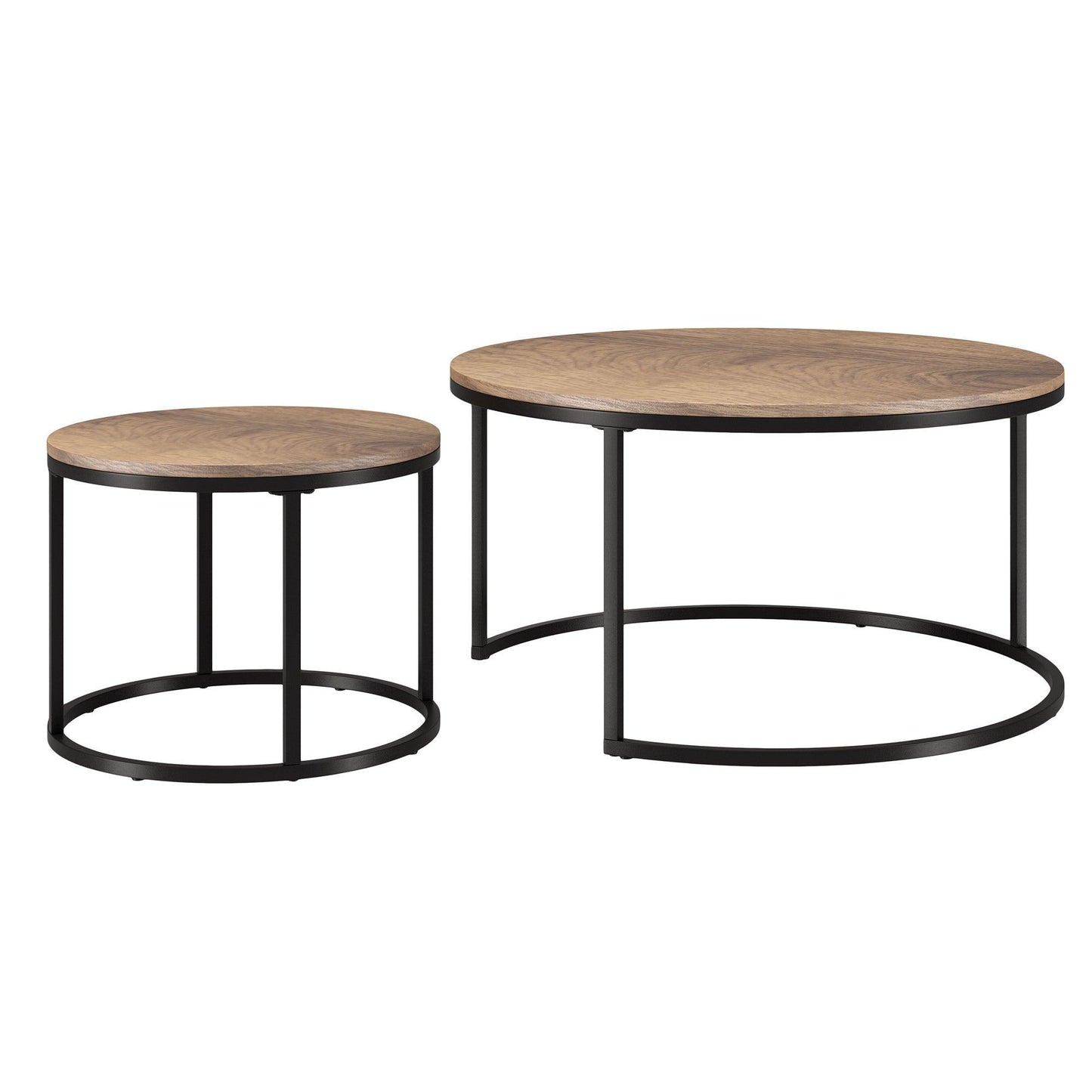 Set of Two 35" Brown And Black Steel Round Nested Coffee Tables - FurniFindUSA