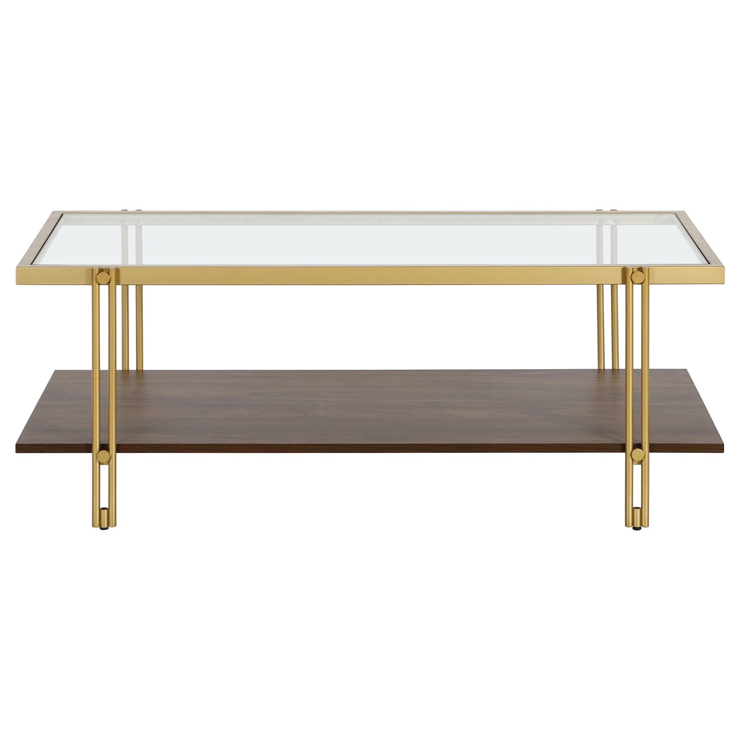 45" Brown And Gold Glass And Steel Coffee Table With Shelf