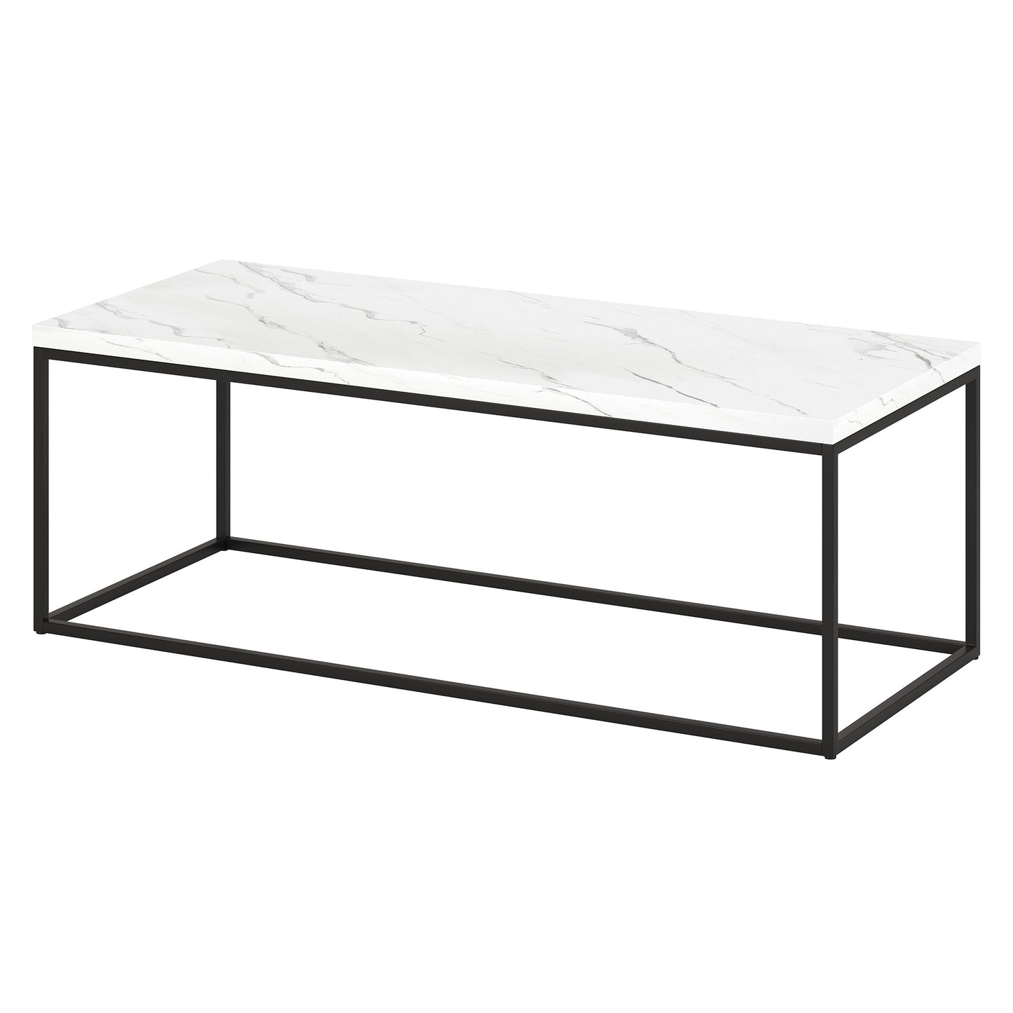 48" White And Black Faux Marble And Steel Coffee Table