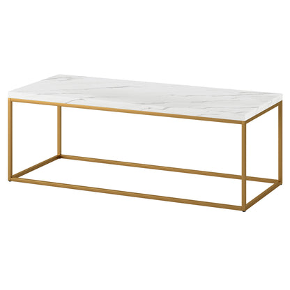 48" White And Gold Faux Marble And Steel Coffee Table