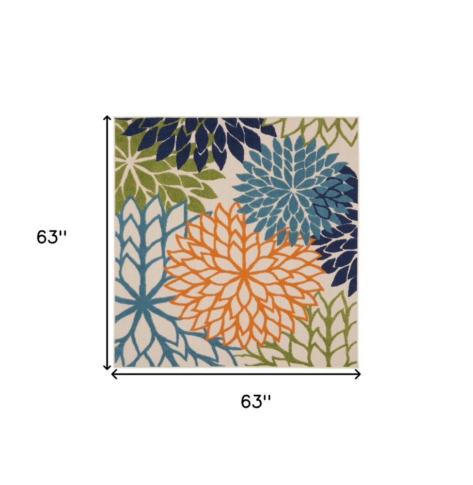5' Blue And Green Square Indoor Outdoor Area Rug HomeRoots